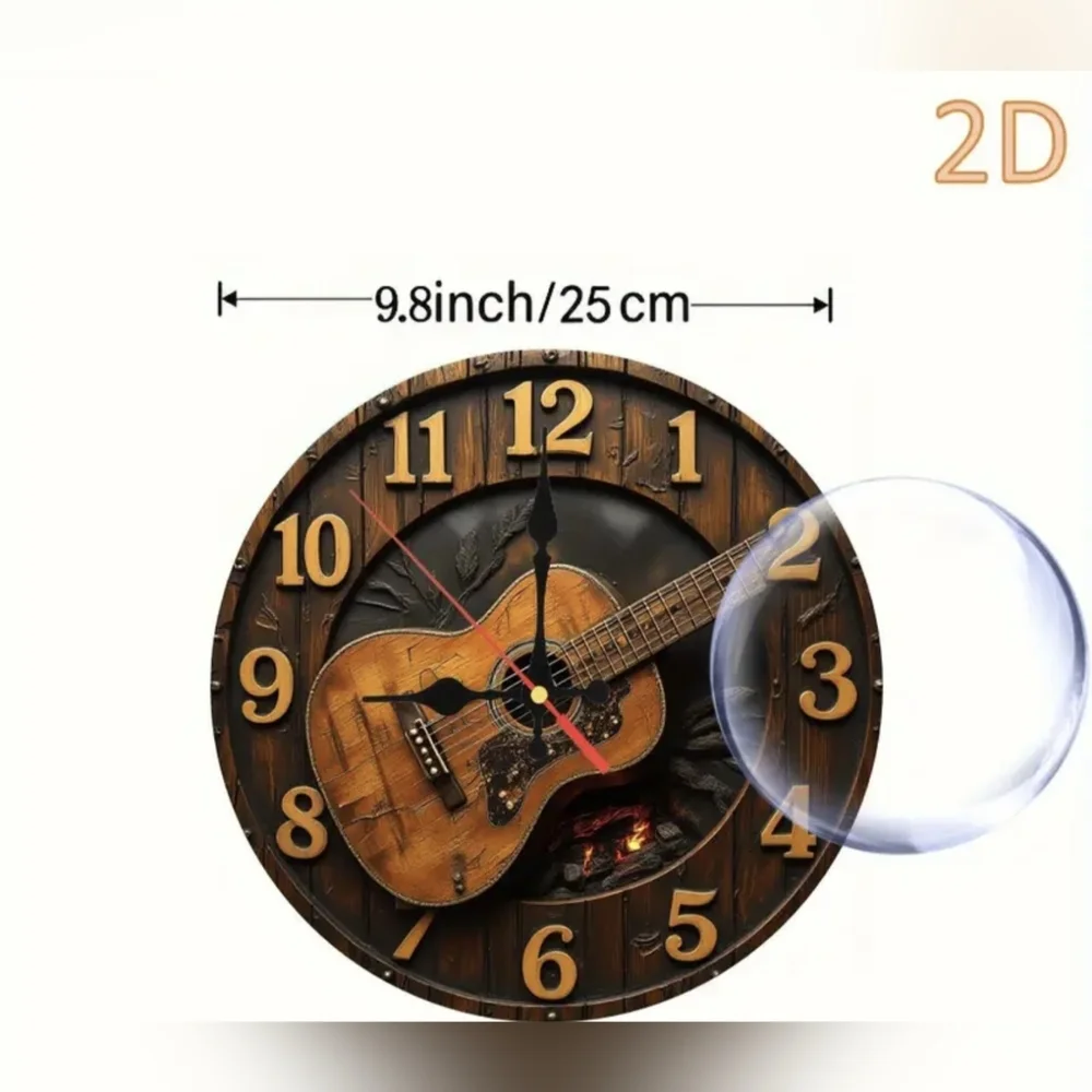 New Rustic Guitar Wall Clock with 2D Design T10MIS